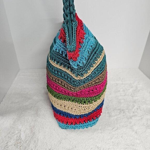 Merona Rainbow Woven Striped Boho Summer Beach Shoulder Bag - Picture 4 of 16